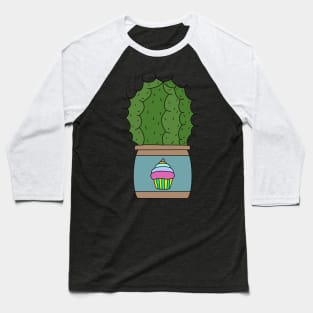 Cute Cactus Design #159: Echinocactus In Cute Cupcake Clay Pot Baseball T-Shirt